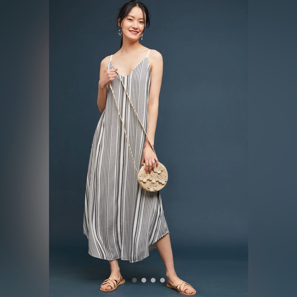 Michael Stars For Anthropologie Dark Gray And White Striped Summer Dress